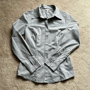 Jacob Connexion Grey/Silver Striped Fitted Button Down Collared Blouse